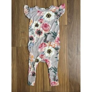 Posh Peanut Baby Girls 9-12 Months Roses Floral Ruffle Bum Bamboo Outfit VGC